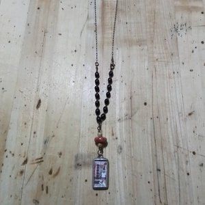Handmade Creativity Assemblage Necklace Mixed Media Bronze Vintage Rosary
